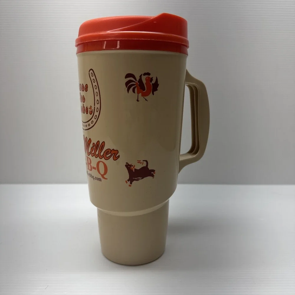 VINTAGE THERMO-SERV BILL MILLER BAR-B-Q TEXAS TEA BUCKET 34 OZ TRAVEL COFFEE MUG